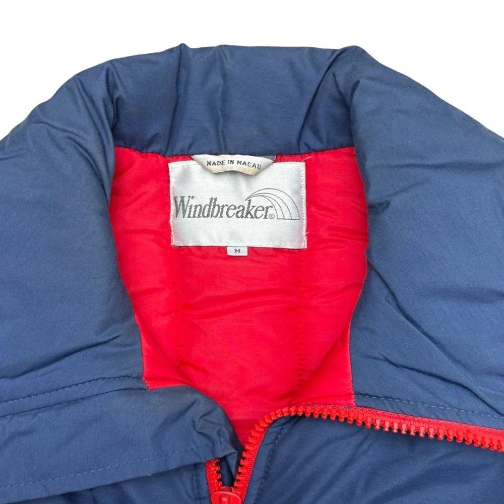 Vintage 80s Windbreaker Puffer Jacket Blue Red‎ Nylon Colorblock M